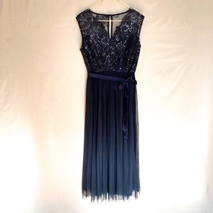 Navy blue gown with sequined lace bodice